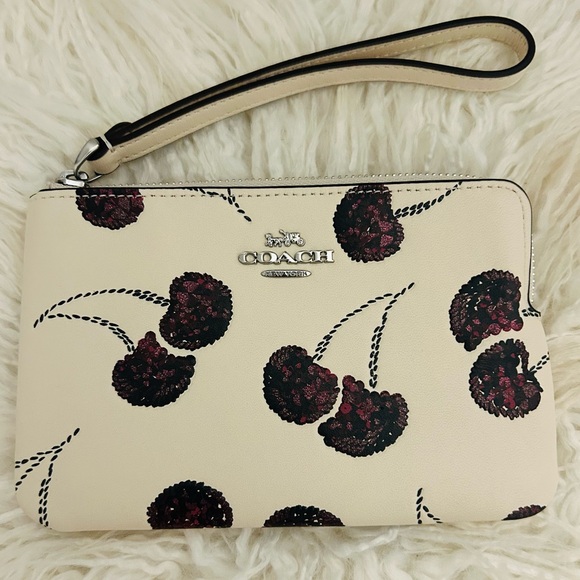 Coach Handbags - Coach Chalk Corner Zip Wristlet with Sparkling Red Cherry Ascents NWT